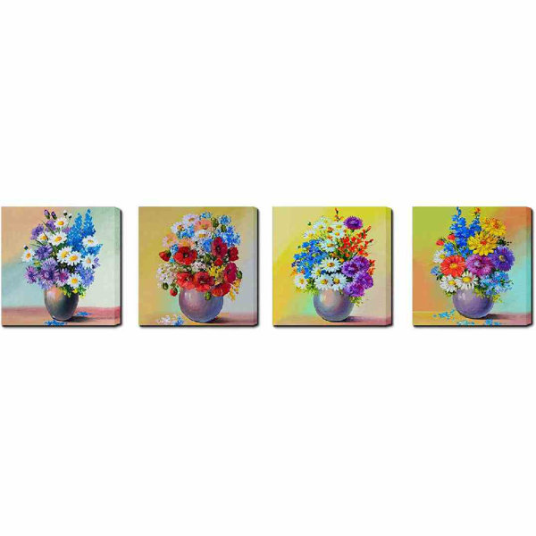 Red Barrel Studio® Bright Flowers 4 Piece Wrapped Canvas Painting Set